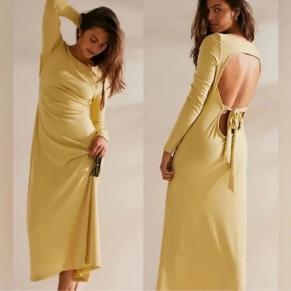 New! Free People Beach Aubre Open-back Essential Maxi Yellow nwot 33622 - Picture 1 of 15